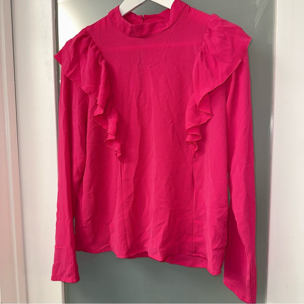 Jacqueline de Yong Pink Women's Ruffle Detail Blouse Shirt Top - size 6 (UK 38)